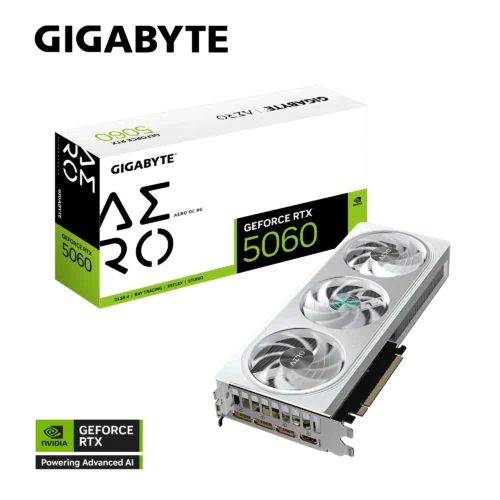 GIGABYTE RTX 5060 AERO OC 8GB GDDR7 Blackwell Graphics Card Dual Fan DLSS 4 - GV-N5060AERO-OC-8GD