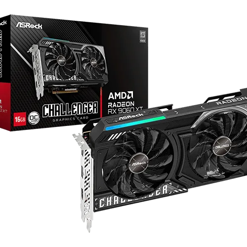 ASRock Radeon RX 9060 XT Challenger 16GB GDDR6 OC Graphics Card with RDNA 4 Architecture and Dual-Fan Cooling - RX9060XT CL 16GO