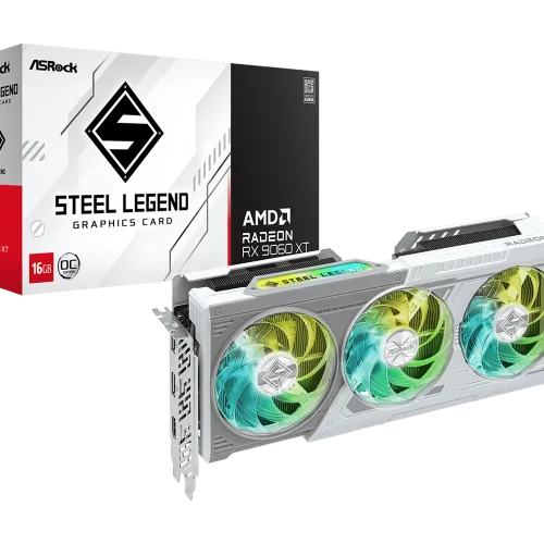 ASRock Radeon RX 9060 XT Steel Legend 16GB GDDR6 OC Graphics Card with RDNA 4 Architecture and Triple-Fan Cooling - RX9060XT SL 16GO