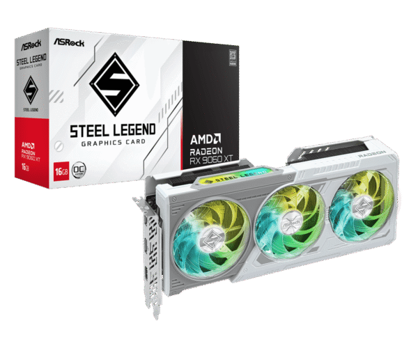 ASRock Radeon RX 9060 XT Steel Legend 16GB GDDR6 OC Graphics Card with RDNA 4 Architecture and Triple-Fan Cooling - RX9060XT SL 16GO