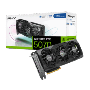 PNY GeForce RTX 5070 Overclocked Triple Fan GPU 12GB GDDR7, PCIe 5.0, 2.51 GHz Boost, DLSS 4, Ray Tracing, Triple Fan Cooling - VCG507012TFXPB1-O