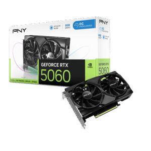 PNY GeForce RTX 5060 Overclocked Dual Fan GPU 8GB GDDR7, PCIe 5.0, 2535 MHz Boost, DLSS 4, Ray Tracing, Dual Fan Cooling - VCG50608DFXPB1-O
