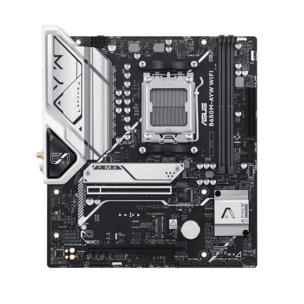 B650M-AYW WIFI 1 ASUS B650M-AYW WiFi AM5 Micro-ATX Motherboard with AMD B650 Chipset, DDR5 8000+(OC), PCIe 5.0 M.2, Wi-Fi 6, USB 10Gbps, Aura Sync - B650M-AYW WIFI