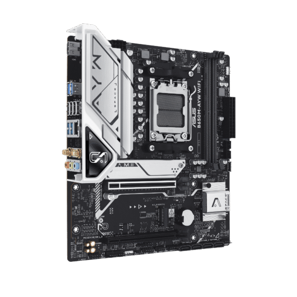B650M-AYW WIFI 2 ASUS B650M-AYW WiFi AM5 Micro-ATX Motherboard with AMD B650 Chipset, DDR5 8000+(OC), PCIe 5.0 M.2, Wi-Fi 6, USB 10Gbps, Aura Sync - B650M-AYW WIFI