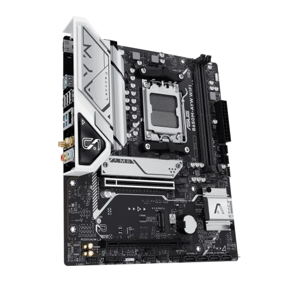 ASUS B650M-AYW WiFi AM5 Micro-ATX Motherboard with AMD B650 Chipset, DDR5 8000+(OC), PCIe 5.0 M.2, Wi-Fi 6, USB 10Gbps, Aura Sync - B650M-AYW WIFI