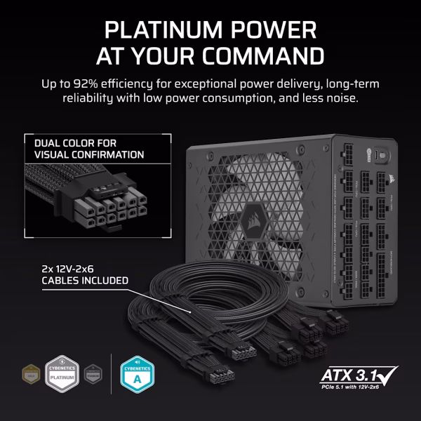 CS-CP-9020307-NA 4 Corsair HX1200i Fully Modular Ultra-Low Noise 1200W ATX Power Supply with 80 PLUS Platinum and PCIe 5.1 - CS-CP-9020307-NA