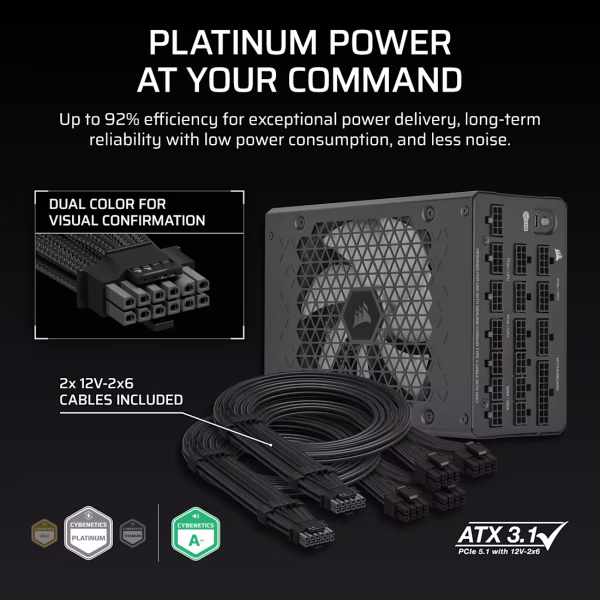 Corsair HX1500i Fully Modular Ultra-Low Noise 1500W ATX Power Supply with 80 PLUS Platinum and ATX 3.1 - CS-CP-9020309-NA