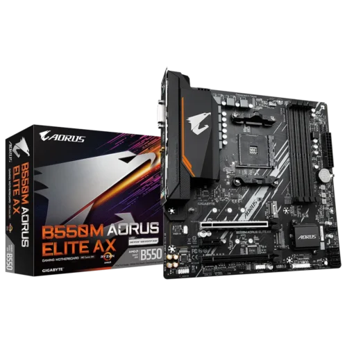 GIGABYTE B550M AORUS ELITE AX Micro ATX AM4 Motherboard with DDR4 4733MHz, PCIe 4.0, and Wi-Fi 6E - GA-B550M-AORUS-ELITE-AX