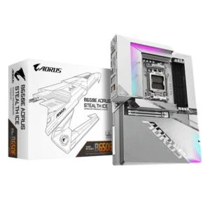 GA-B650E-A-STEALTH-ICE 1 Gigabyte B650E AORUS STEALTH ICE ATX Motherboard, AM5, DDR5 8000(OC), PCIe 5.0, Wi-Fi 7, USB-C 40Gbps, Reverse Connector, White - GA-B650E-A-STEALTH-ICE