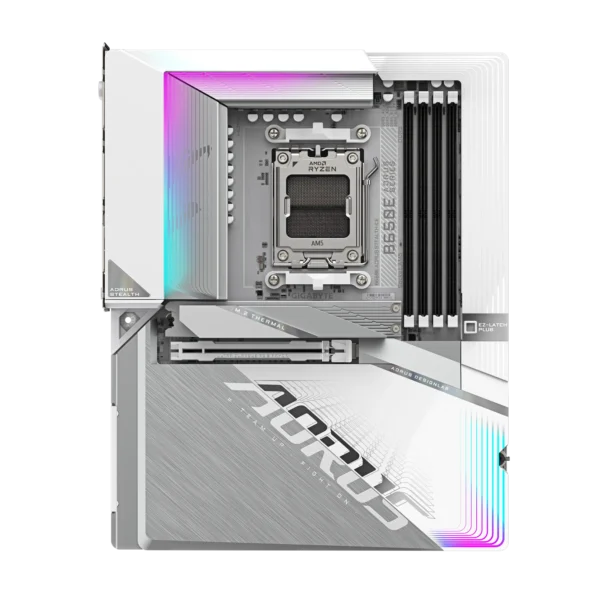 Gigabyte B650E AORUS STEALTH ICE ATX Motherboard, AM5, DDR5 8000(OC), PCIe 5.0, Wi-Fi 7, USB-C 40Gbps, Reverse Connector, White - GA-B650E-A-STEALTH-ICE
