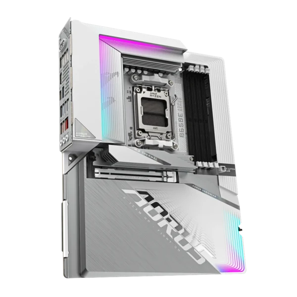 Gigabyte B650E AORUS STEALTH ICE ATX Motherboard, AM5, DDR5 8000(OC), PCIe 5.0, Wi-Fi 7, USB-C 40Gbps, Reverse Connector, White - GA-B650E-A-STEALTH-ICE