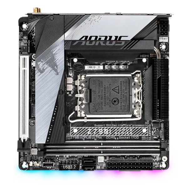 Gigabyte Z790I AORUS ULTRA Mini-ITX Motherboard, LGA1700, DDR5 8000(O.C.), PCIe 5.0, Wi-Fi 6E, USB-C 3.2 Gen 2x2, Q-Flash Plus - GA-Z790I-AORUS-ULTRA