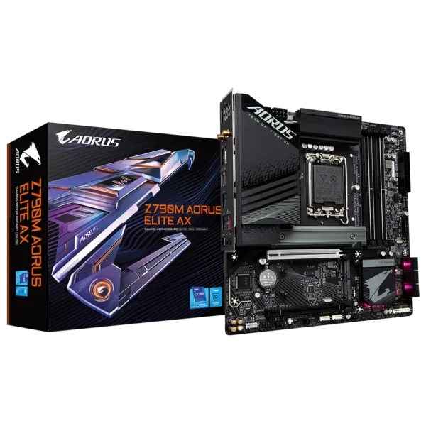Gigabyte Z790M AORUS ELITE AX Micro ATX Motherboard, LGA1700, DDR5 7600(O.C.), PCIe 5.0, Wi-Fi 6E, USB-C 3.2 Gen 2x2, Q-Flash Plus - GA-Z790M-AORUS-ELITE-AX