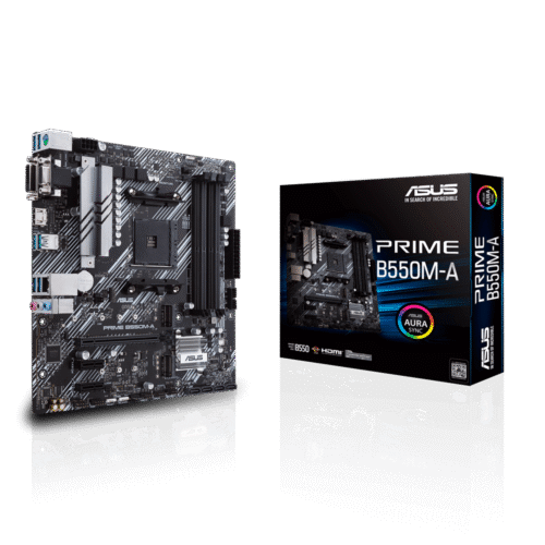 ASUS PRIME B550M-A AM4 Micro ATX Motherboard with AMD B550 Chipset, DDR4 4866(O.C.), PCIe 4.0, 1Gb Ethernet, AURA Sync - PRIME B550M-A