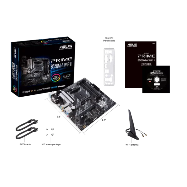 ASUS Prime B550M-A WiFi II AM4 Micro ATX Motherboard with AMD B550 Chipset, DDR4 4866(O.C.), PCIe 4.0, Wi-Fi 6, AURA Sync - PRIME B550M-A WIFI II