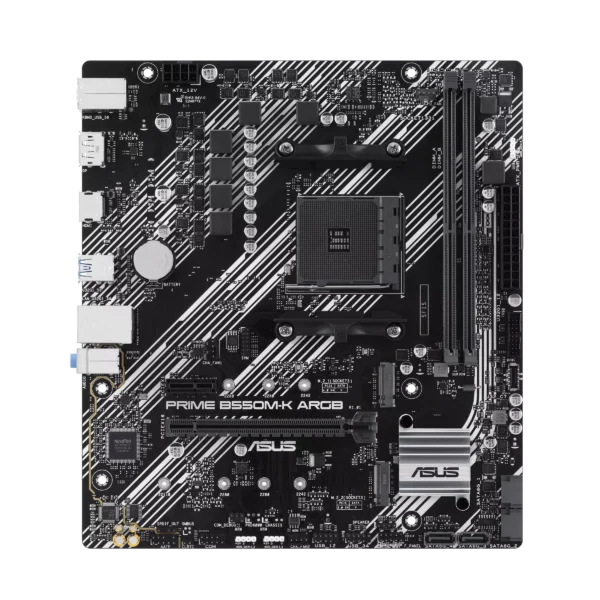 ASUS PRIME B550M-K ARGB AM4 Micro ATX Motherboard with AMD B550 Chipset, DDR4 5100(O.C.), PCIe 4.0, Aura Sync ARGB - PRIME B550M-K ARGB