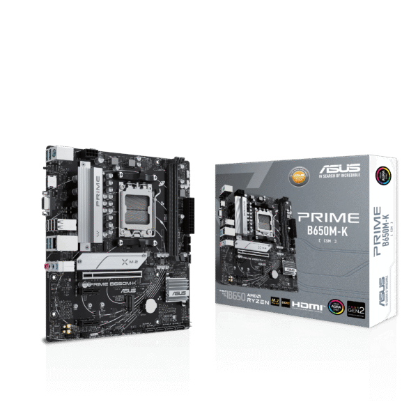 ASUS PRIME B650M-K AM5 Micro ATX Motherboard with AMD B650 Chipset, DDR5 8000+(OC), PCIe 5.0 M.2, 2.5Gb Ethernet, Aura Sync - PRIME B650M-K
