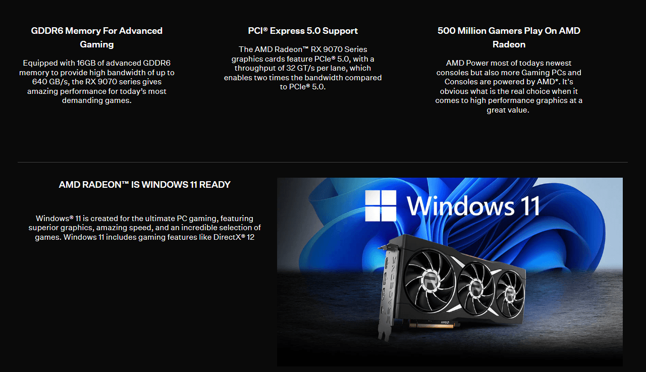 XFX Quicksilver AMD Radeon RX 9070 XT Gaming Edition 16GB GDDR6 2970MHz Boost RDNA 4 Graphics Card - RX-97TQICKB9