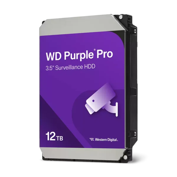 WD122PURP-85CCFY0 1 WD Purple Pro Smart Video Hard Drive 12TB, SATA 6Gb/s, 272MB/s, 7200 RPM, CMR, OptiNAND, AllFrame AI, 512MB Cache, 5-Year Warranty - WD122PURP