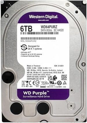 Western Digital 6TB WD Purple Surveillance Internal Hard Drive HDD - SATA 6 Gb/s, 256 MB Cache, 3.5" - WD64PURZ