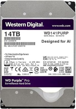 Western Digital 14TB WD Purple Pro Surveillance Internal Hard Drive HDD - SATA 6 Gb/s, 512 MB Cache, 3.5" - WD142PURP