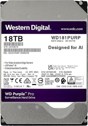 Western Digital 18TB WD Purple Pro Surveillance Internal Hard Drive HDD - SATA 6 Gb/s, 512 MB Cache, 3.5" - WD181PURP