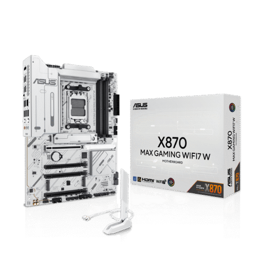 ASUS X870 MAX Gaming WiFi7 AM5 ATX Motherboard with AMD X870 Chipset, DDR5 8000+(OC), PCIe 5.0, Wi-Fi 7, USB4, Aura Sync - X870 MAX GAMING WIFI7 W
