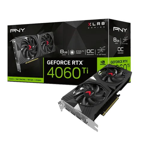PNY GeForce RTX 4060 Ti 8GB VERTO Overclocked Dual Fan GPU, PCIe 4.0, 2550 MHz Boost, DLSS 3, Ray Tracing, Dual Fan Cooling - VCG4060T8DFXPB1-O