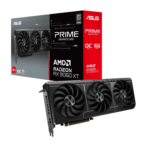 ASUS Prime Radeon RX 9060 XT 16GB GDDR6 OC Edition Graphics Card, PCIe 5.0, 3330 MHz Boost, RDNA 4, Axial-tech Fans, 2.5-Slot, FSR 4 - PRIME-RX9060XT-O16G