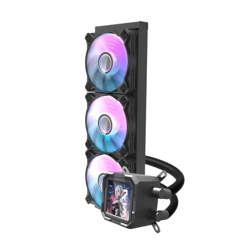 DarkFlash Wave DV360S ARGB AIO 360mm Liquid CPU Cooler Black with 320x320 IPS LCD Display and Copper Water Block - DF DV360S BLACK