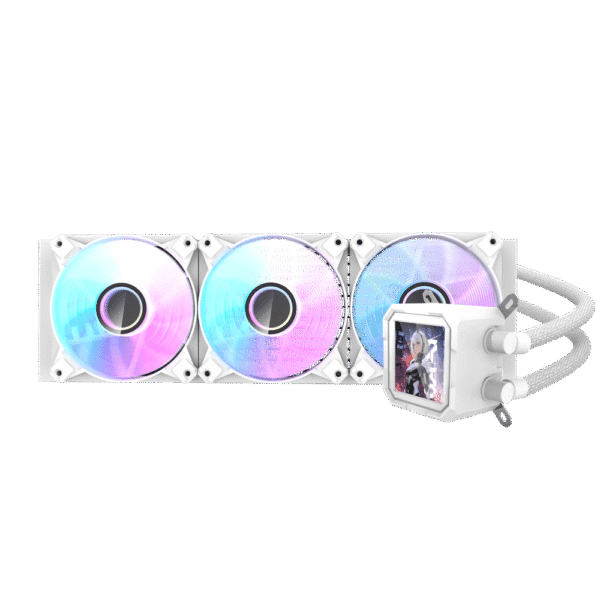 DarkFlash Wave DV360S ARGB AIO 360mm Liquid CPU Cooler White with 320x320 IPS LCD Display and Copper Water Block - DF DV360S WHITE