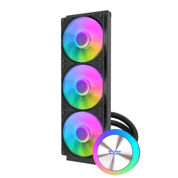 DarkFlash AquaGlow DG360 ARGB AIO 360mm Liquid CPU Cooler Black with Copper Water Block and 81.5 CFM Airflow - DF DG360 BLACK