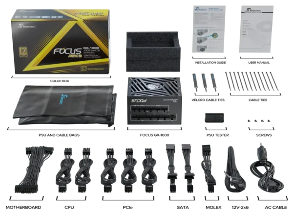 Seasonic Focus GX-850 ATX 3.1 and PCIe 5.1 V4 80 PLUS Gold Fully Modular Power Supply - SRP-FGX851-A5A32SF