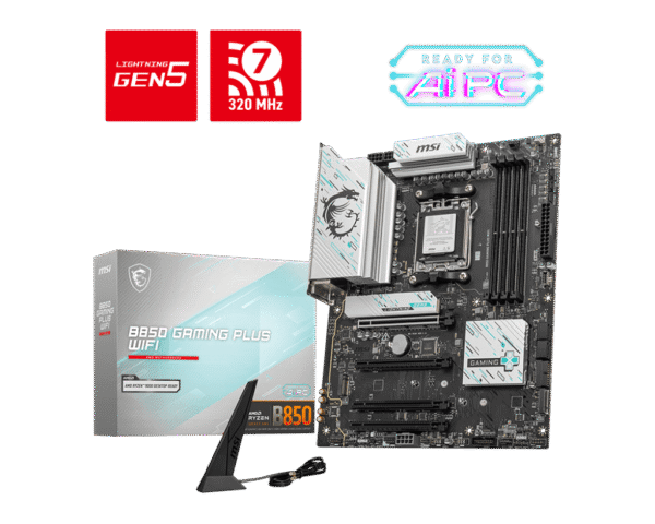 MSI B850 GAMING PLUS WIFI Gaming Motherboard AMD B850 AM5 DDR5 8200+MT/s PCIe 5.0 Wi-Fi 7
