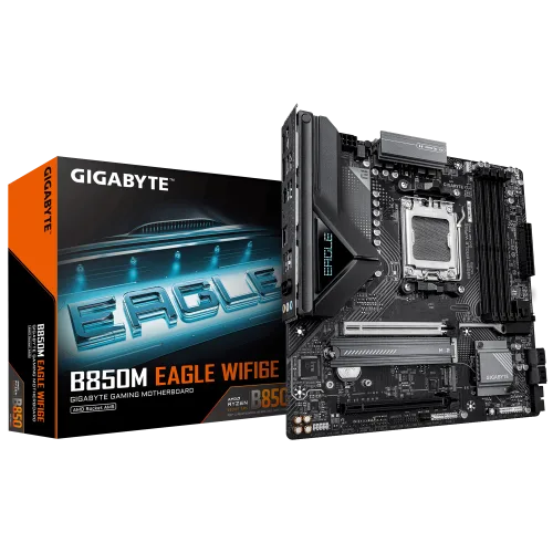 Gigabyte B850M EAGLE WIFI6E Micro ATX AM5 Motherboard with AMD B850 Chipset DDR5 8200MT/s PCIe 5.0 Wi-Fi 6E 2.5GbE LAN - GA-B850M-EAGLE-WF6E