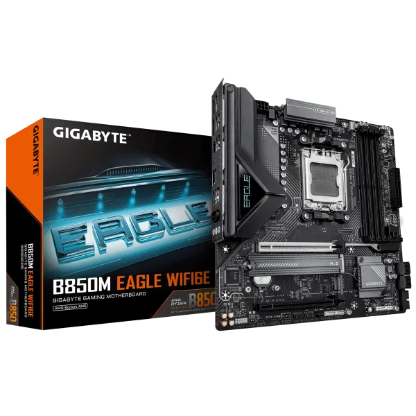 Gigabyte B850M EAGLE WIFI6E Micro ATX AM5 Motherboard with AMD B850 Chipset DDR5 8200MT/s PCIe 5.0 Wi-Fi 6E 2.5GbE LAN - GA-B850M-EAGLE-WF6E