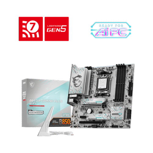 MSI B850M GAMING PLUS WIFI6E Wifi White Gaming Motherboard AMD B850 AM5 DDR5 8200+MT/s PCIe 5.0 Wi-Fi 7