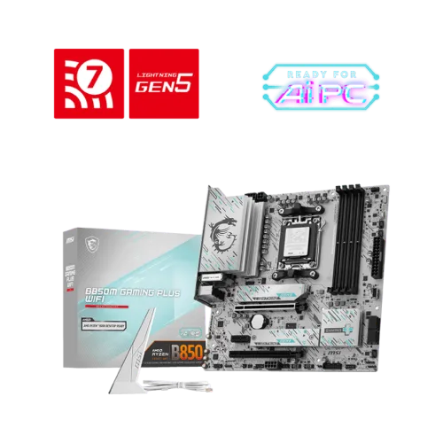 MSI B850M GAMING PLUS WIFI6E Wifi White Gaming Motherboard AMD B850 AM5 DDR5 8200+MT/s PCIe 5.0 Wi-Fi 7