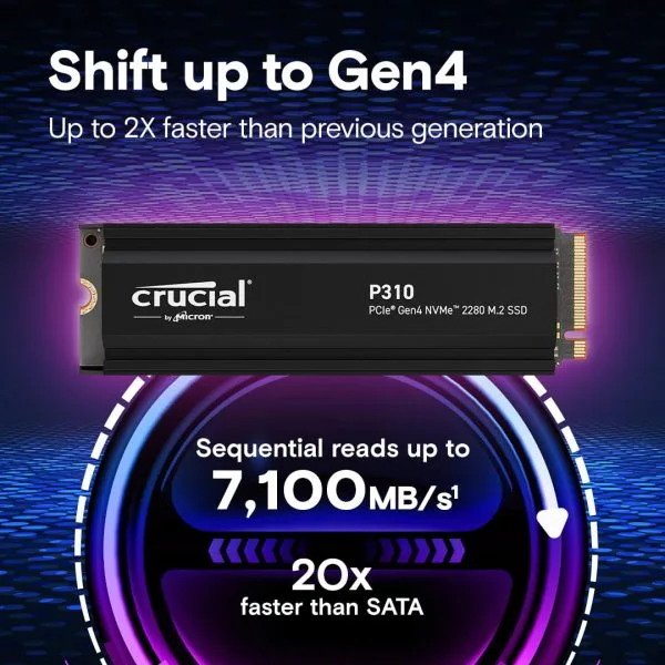 Crucial P310 1TB PCIe Gen4 NVMe M.2 SSD with Heatsink 7100MB/s - CT1000P310SSD5