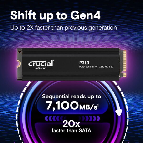Crucial P310 2TB PCIe Gen4 NVMe M.2 SSD with Heatsink 7100MB/s - CT2000P310SSD5