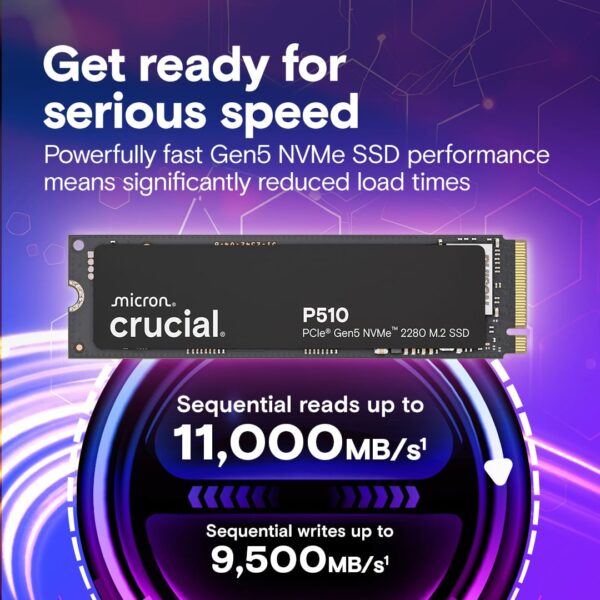 Crucial P510 2TB PCIe Gen5 NVMe M.2 SSD 10000MB/s - CT2000P510SSD8
