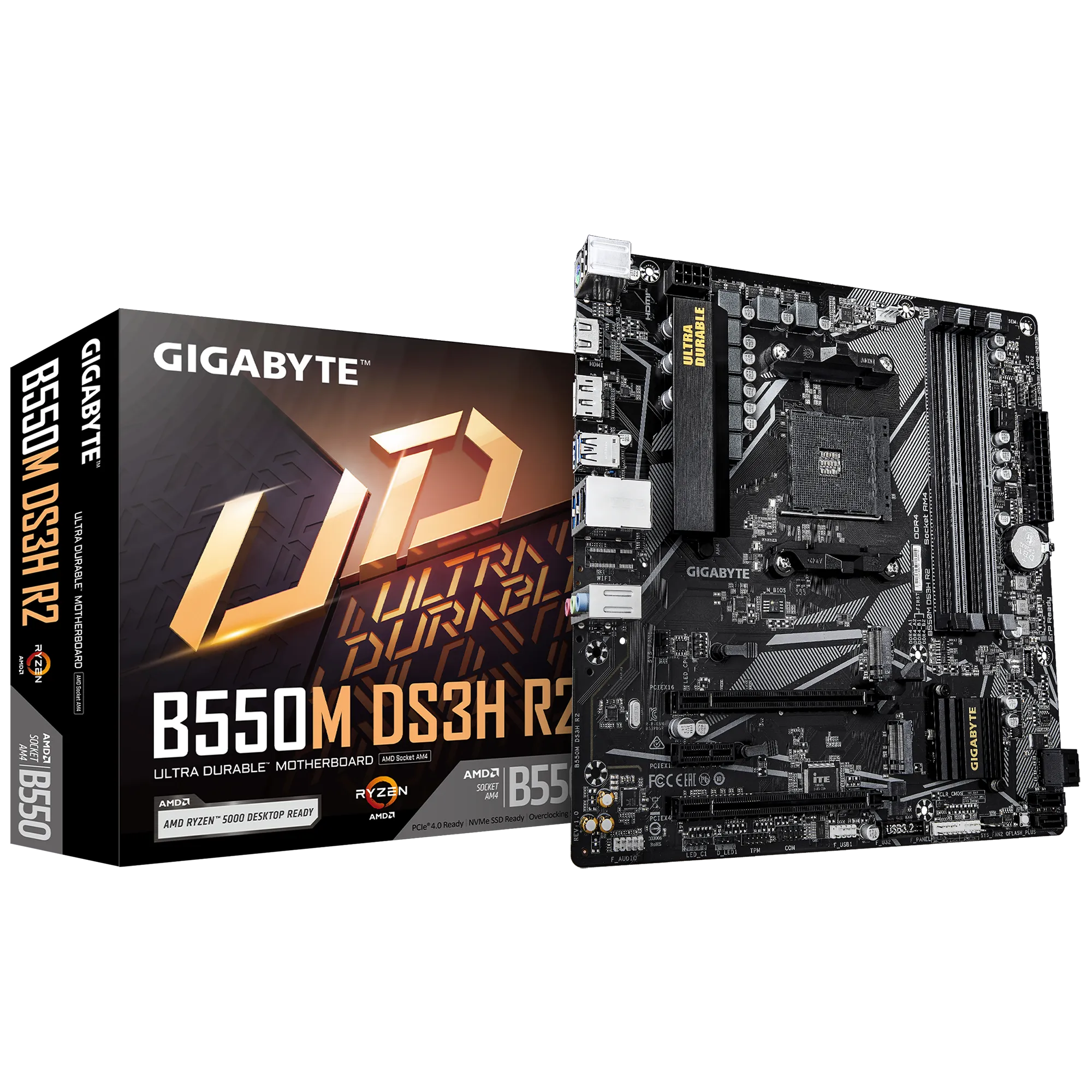 GIGABYTE B550M DS3H R2 2x ARGB Micro-ATX AMD B550 AM4 DDR4 Motherboard – GA-B550M-DS3H-R2