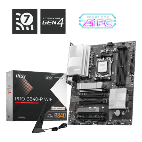 MSI PRO B840-P WIFI Professional Motherboard AMD B840 AM5 DDR5 8000+MT/s PCIe 4.0 Wi-Fi 7