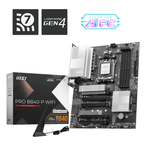 MSI PRO B840-P WIFI Professional Motherboard AMD B840 AM5 DDR5 8000+MT/s PCIe 4.0 Wi-Fi 7
