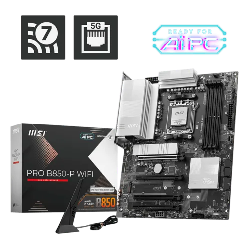 MSI PRO B850-P WIFI Professional Motherboard AMD B850 AM5 DDR5 8200+MT/s PCIe 5.0 Wi-Fi 7
