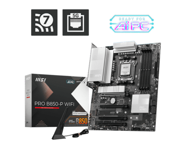 MSI PRO B850-P WIFI Professional Motherboard AMD B850 AM5 DDR5 8200+MT/s PCIe 5.0 Wi-Fi 7