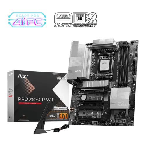 MSI PRO X870-P WIFI Professional Motherboard AMD X870 AM5 DDR5 8200+MT/s PCIe 5.0 Wi-Fi 7