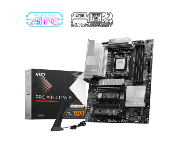 MSI PRO X870-P WIFI Professional Motherboard AMD X870 AM5 DDR5 8200+MT/s PCIe 5.0 Wi-Fi 7