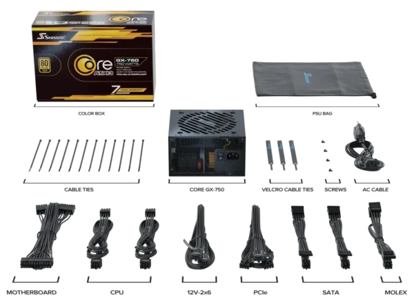 Seasonic Core GX-750 ATX 3.1 and PCIe 5.1 80 PLUS Gold Fully Modular Power Supply - SRP-CGX751-A5A32SF