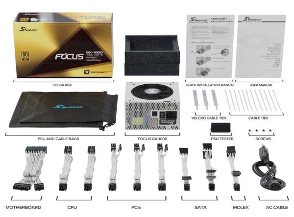 Seasonic FOCUS GX-1000 White Edition 80 PLUS Gold Fully Modular ATX Power Supply - SSR-1000FX White